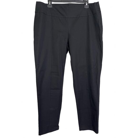 Eileen Fisher Black Organic Cotton Stretch Ankle Pants L | Side Zip Slim Leg - Picture 1 of 7